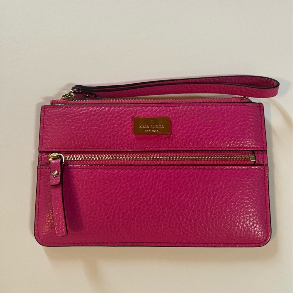 Kate Spade highland place bee hot pink pebble leather wristlet gold hardware